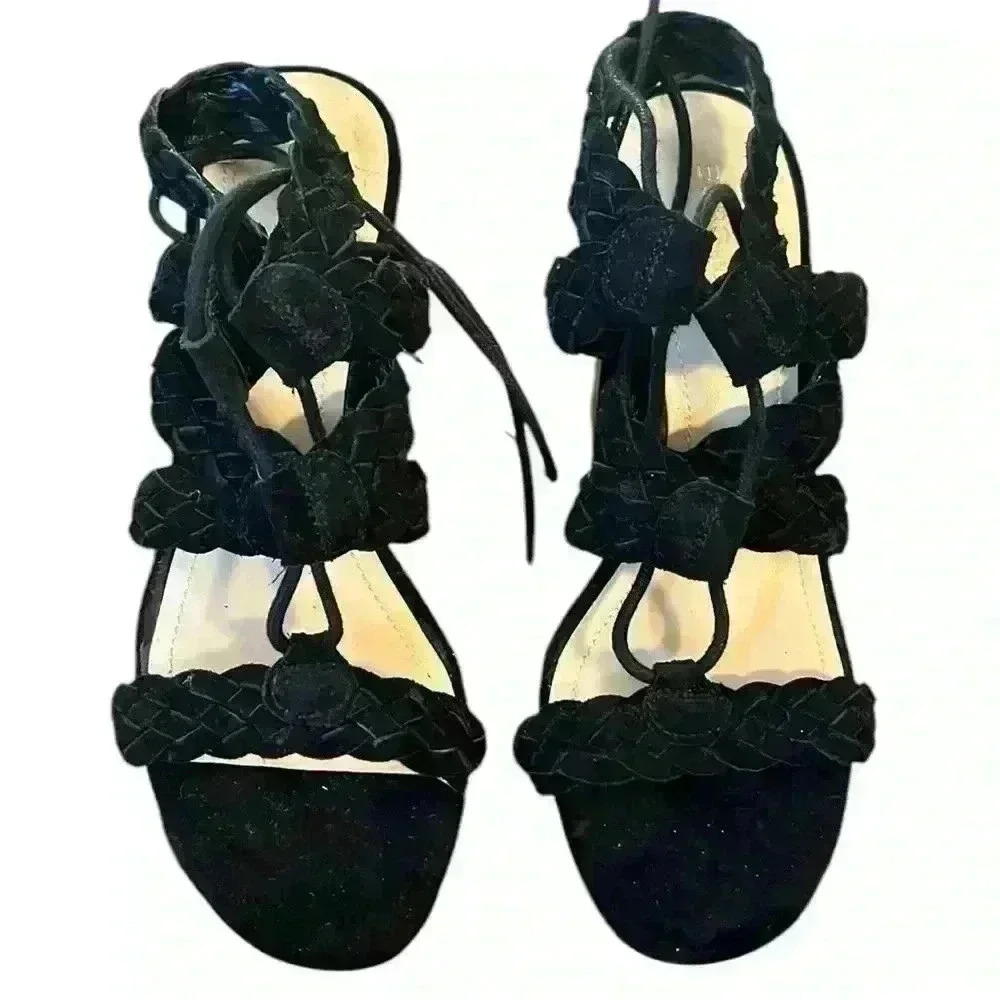 BCBG BCBGeneration Lorette- X Black Suede Lace Up Sandals/ Heels Women’s Size 7